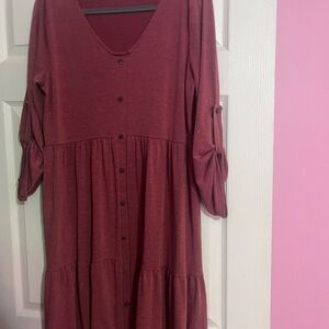 Reborn Maroon Midi Dress with Button Detail